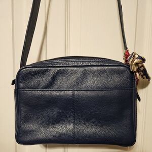 #609 ili New York- Blue Genuine Leather Crossbody Bag w/adjust. Strap